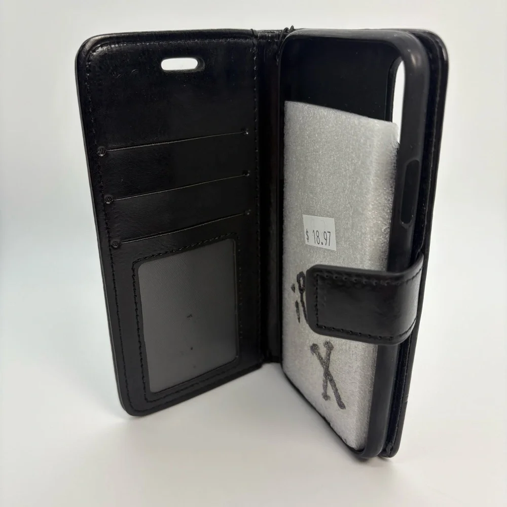 Iphone X Black Leather Case With Small Strap, Mini Wallet (New)